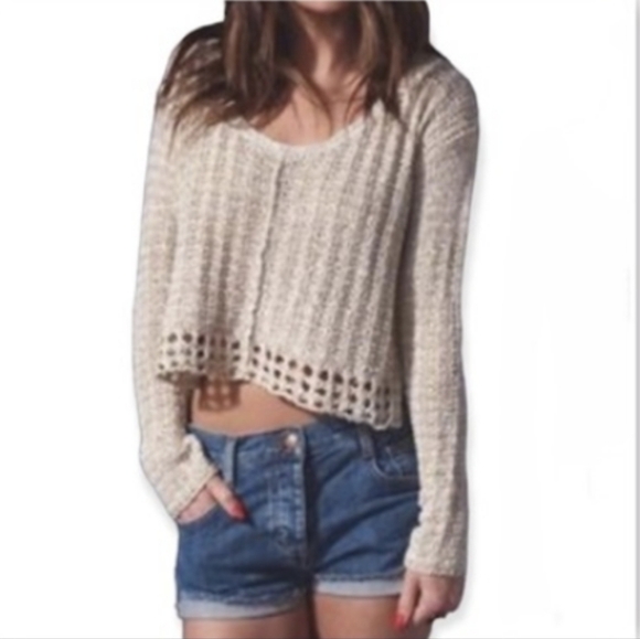 FREE PEOPLE Cotton linen knit cropped sweater top xs - Picture 12 of 13